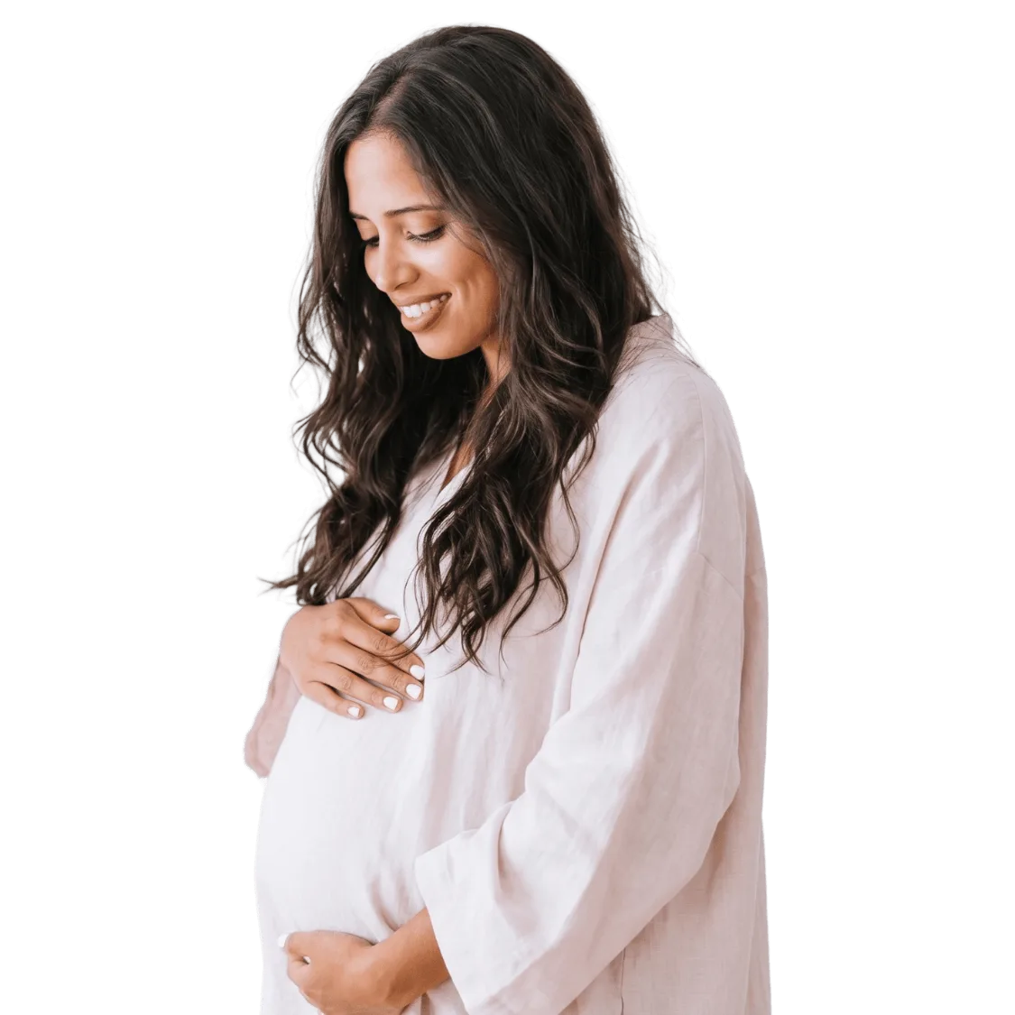 Élodie Da Silva enceinte, mains posées sur son ventre