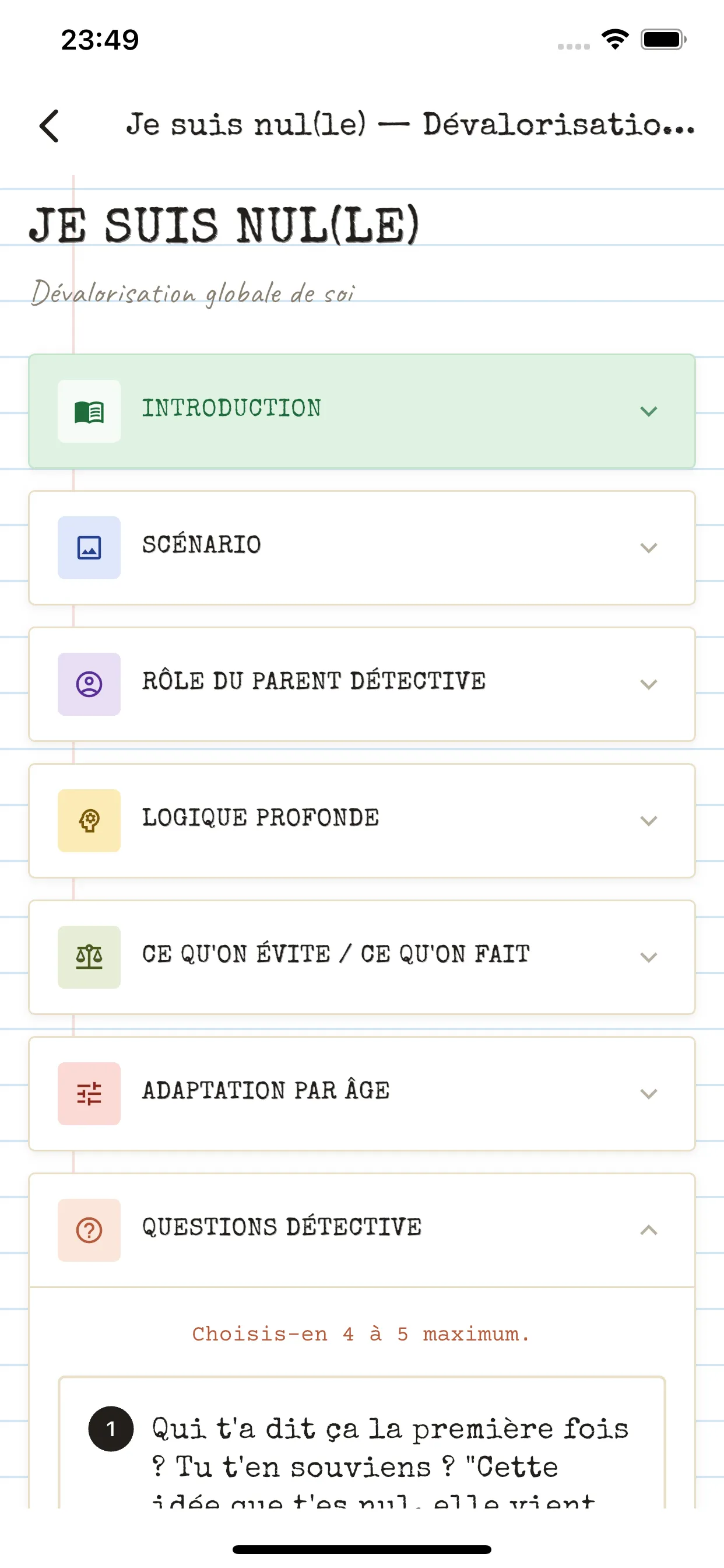 Aperçu de l'App du Détective : fiche enquête