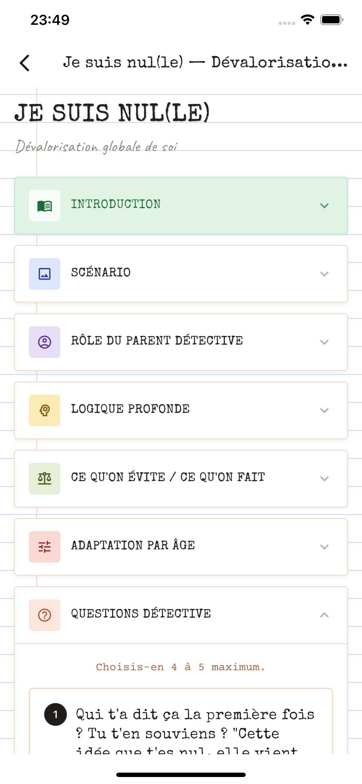 Aperçu de l'App du Détective : fiche enquête